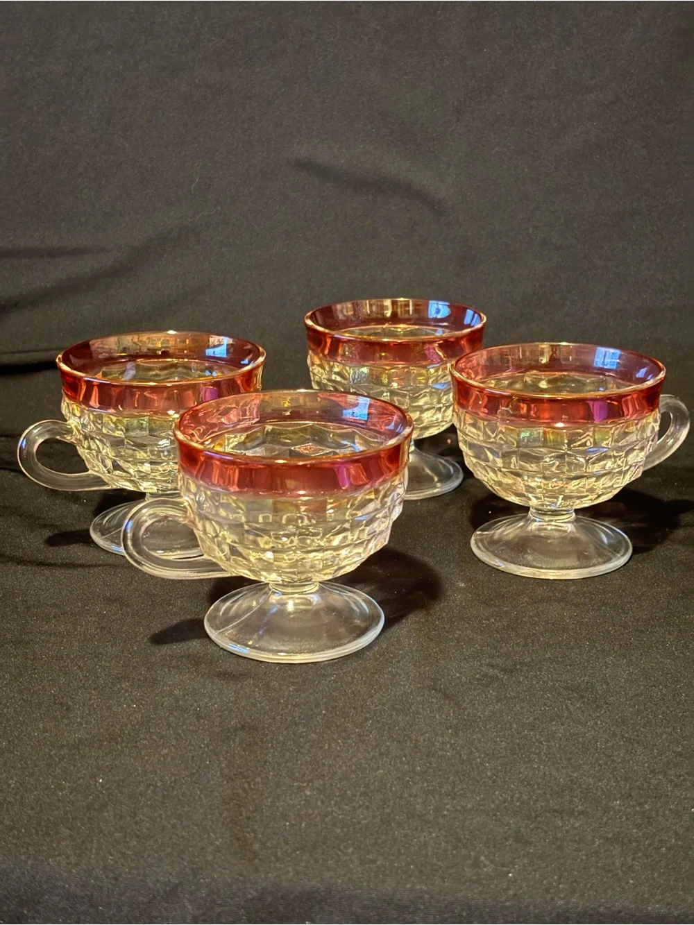 Set of 4 Vintage Indiana Glass Whitehall Colony Clear and Ruby Glasses